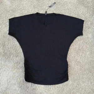 Made by Johnny Black Wide Shoulder, Slim waist Top With Ruched Sides